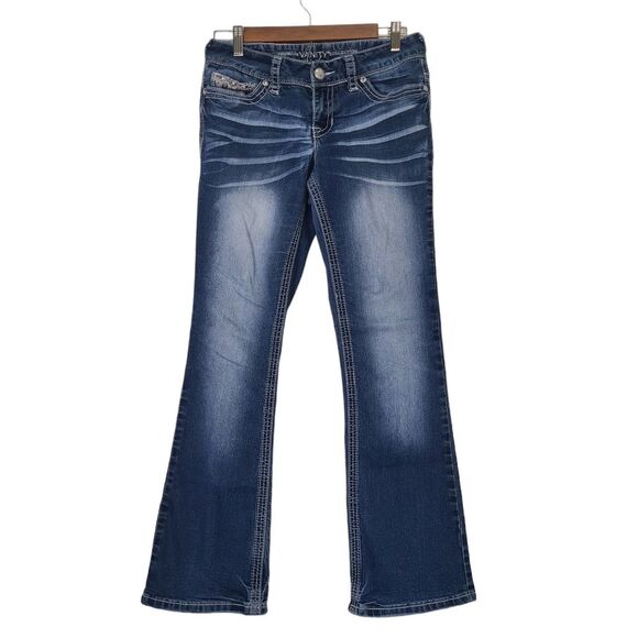 Premium Vanity Collection 26W 31L Boot Cut Embellished Jeans Criss Cross - Picture 1 of 12